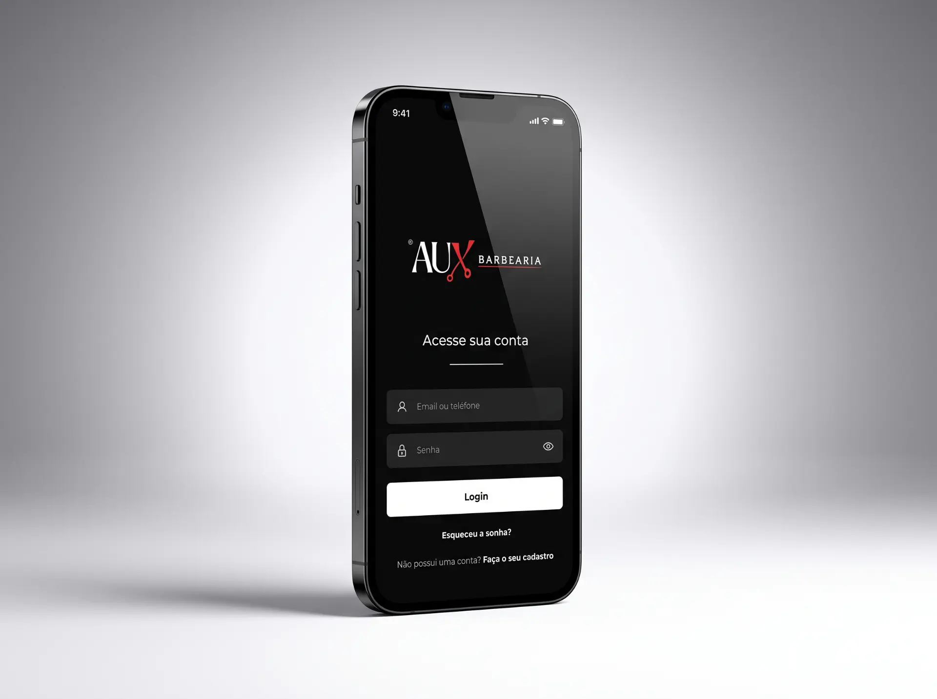 Aplicativo da AUX Barbearia em iPhone e Android